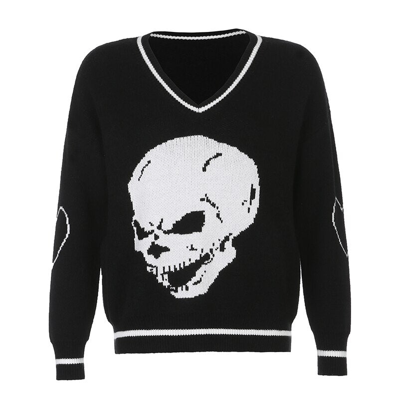 Darlingaga Harajuku Skull Print Y2K Loose Autumn Winter Sweater Women Pullovers Casual Knitwear Jumpers 2023 Korean Sweaters New