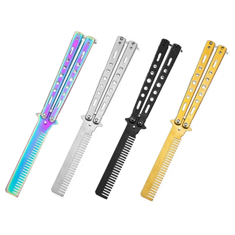 1Pc Outdoor Camping Practice Combs Foldable Butterfly Comb Knife Stainless Steel Modeling Tool for Beginner Learning Tool