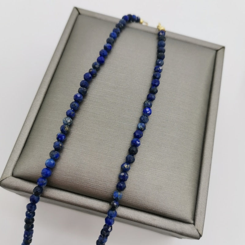 Faceted Lapis Lazuli Necklace Delicate Adjustable 14K Gold Filled Chains Natural Stones Collier Femme Unique Women BOHO Necklace