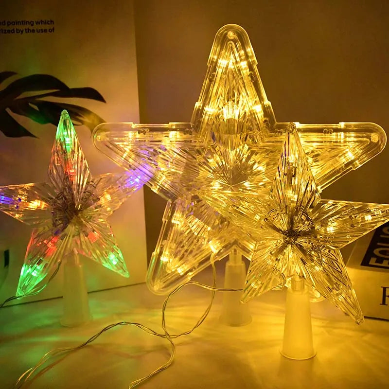 Christmas Tree Topper Star Lights Xmas Tree LED Star Night Lamp Ornaments Christmas Festival Party New Year Home DIY Decorations