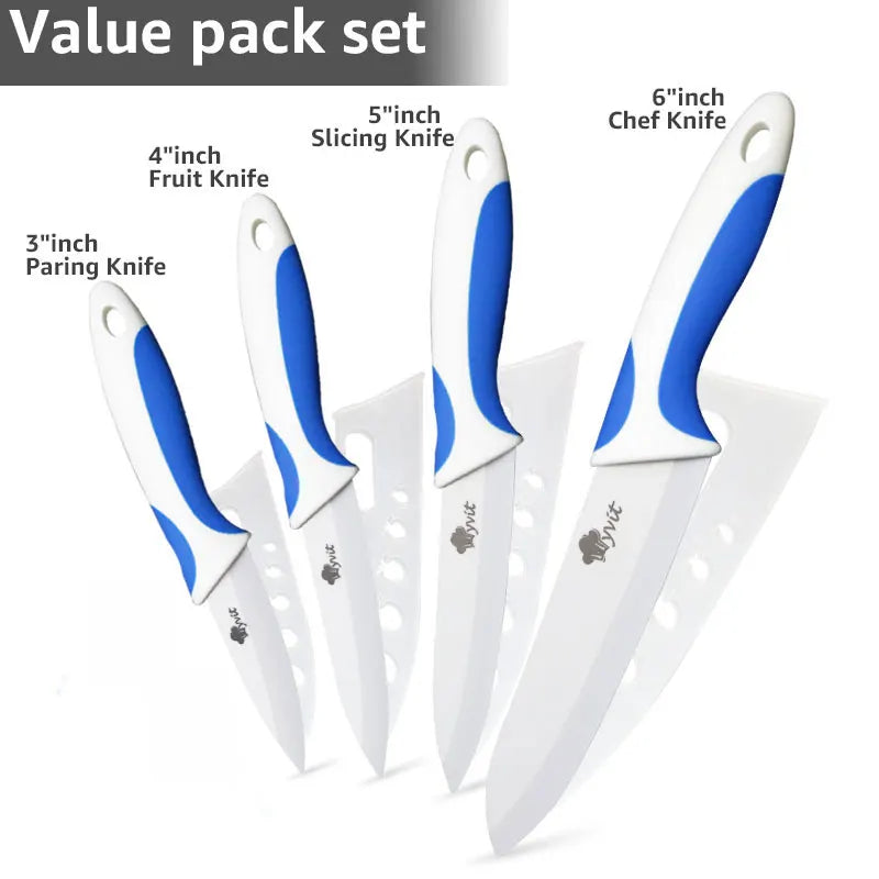 Ceramic Knife Kitchen Knives Holder Chef Slicing Utility Paring Knife White Blade 3 4 5 6 inch + Stand + Peeler Cooking Set
