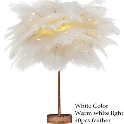 DIY Creative Feather Table Lamp Warm White Light Tree Feather Lampshade Girl LED Wedding Decorative Lights Pink White Birthday