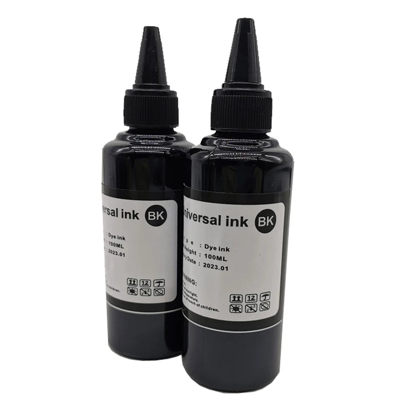 100ml x2 BK Color Universal Water Dye Based Black Ink Refill Kit For Epson Canon HP Brother Lexmark Samsung Dell Inkjet Printer