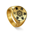 Dawapara Metatron Cube Ring for Men Women Stainless Steel Angel Seal Archangel Metatron Sacred Geometry Ring Protection Amulet
