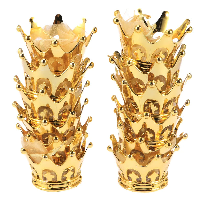 10/12/15/24pcs Wedding Organza Bags Golden Crown Shape Candy Bag Wedding party Yarn Drawstring Clear Candy Gift Boxes Clear