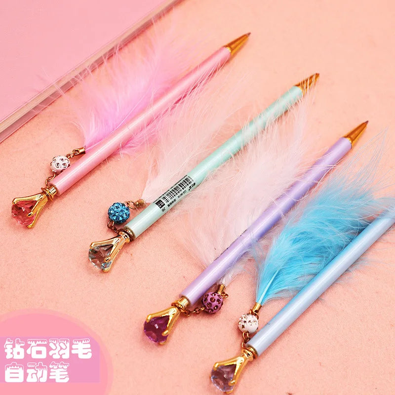 Ellen Brook 1 PCS Cute Press Mechanical Pencil Feather Diamond School Office Supply Student Stationery Kid Automatic Pencil