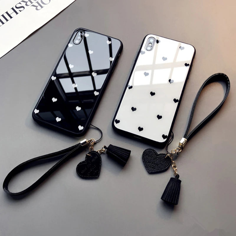 For Xiaomi Poco F2 Pro X2 Mi Note 10 Lite pro Case small Love Heart Hard Glass Cover For Xiaomi Mi 10 lite 9 pro 8 se Give Strap