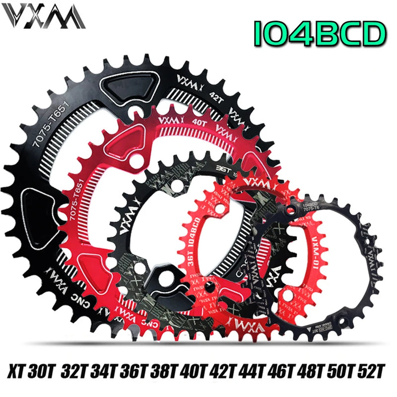 VXM Bicycle 104BCD Crank Chainring Round 30T 32T 34T 36T38T40T42T44T 46T 48T 50T 52T Narrow Wide Chain Wheel MTB Bike Chainwheel