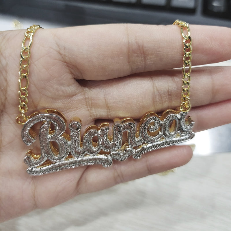 DODOAI Custom Necklace Double Gold plated Nameplate 3D Necklace Personalized Necklaces Choker Women Figaro Chain Name Necklace