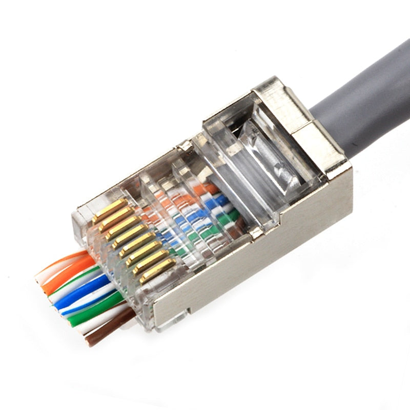 OULLX 6U RJ45 Connector Cat6 Cat6A Jack FTP Gold Plated Pass Through Ethernet Cables Network RJ-45 Plug Cat5 Cat5e STP Shielded