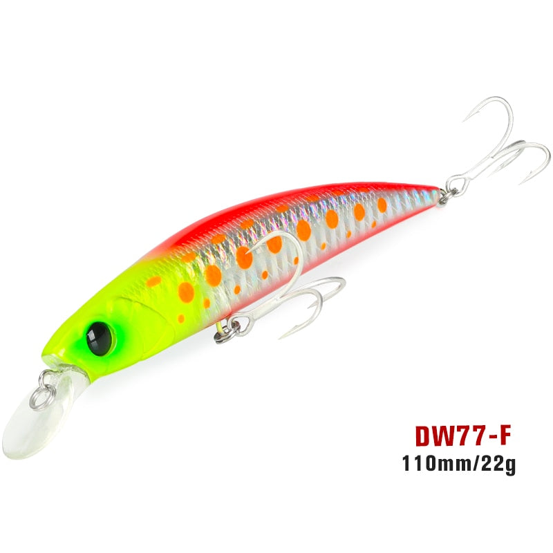 TSURINOYA 110S Long Casting Sinking Minnow Saltwater Fishing Lure DW77 110mm 22g Large Trout Pike River Lake Hard Baits Jerkbait