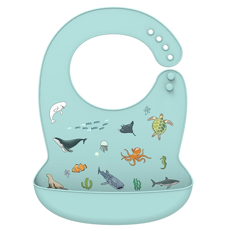 LOFCA 1pc Animal Cartoon Silicone Waterproof Bib Food Grade BPA&amp;PVC Free Silicone Soft Baby Bib Adjustable Easy Wash and Clean