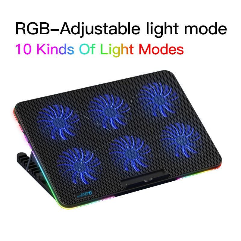 Coolcold RGB Light Base Cooler Notebook Six LED Fan 10-15.6 Inch Gaming Laptop Cooler Cooling Pad With Phone Holder