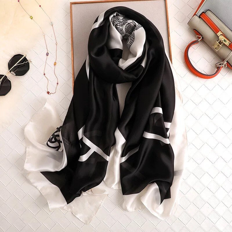 180*90cm Luxury Brand Spring Autumn New Silk Scarf Women Shawl Fashion Soft Poncho Chiffon Hijab Foulard Muffler Bandanna Pareo