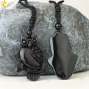 CSJA Obsidian Necklace Natural Stone Wolf Buddha Sculpture Tree of Life Animal Owl Men Necklaces Pendant Meditation Jewelry G644