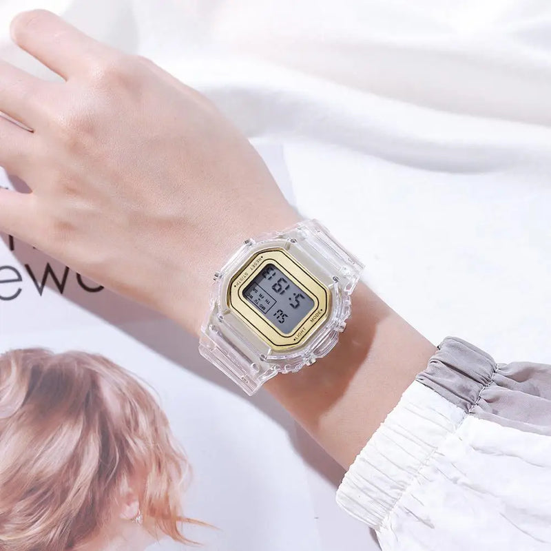 Fashion Men Women Watches Gold Casual Transparent Digital Sport Watch Lover's Gift Clock Children Kid's Wristwatch Female Clock