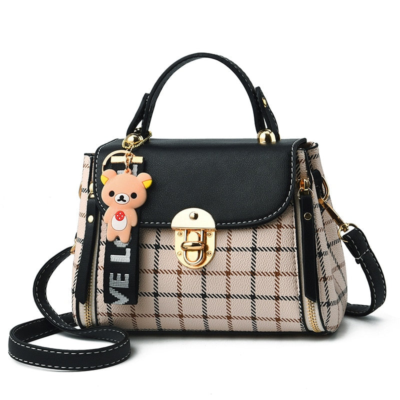 OkoLive SB0046 Korean New Fashion Women School Cute Litter Bear PU Leather Waterproof Handbag Simple Women&