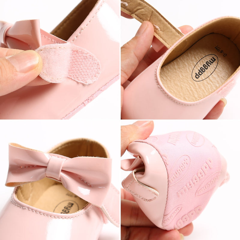 Newborn Toddler Baby Girl Shoes PU leather Buckle First Walkers With Bow Red Black Pink White Soft Soled Non-slip Crib Shoes