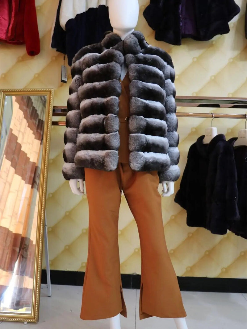 High Quality Luxury Women Genuine Chinchilla Fur Coat Vintage Soft Warm Winter Jacket Outdoor Wear