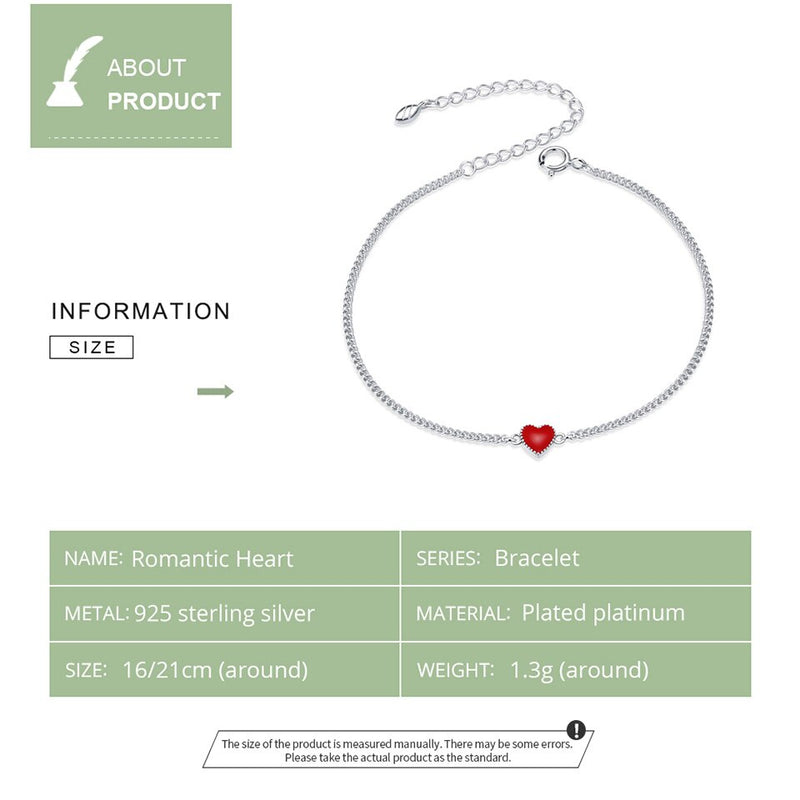 bamoer Authentic 925 Sterling Silver Simple Minimalist Red Heart Chain Bracelet for Women Enamel Statement Fine Jewelry SCB182