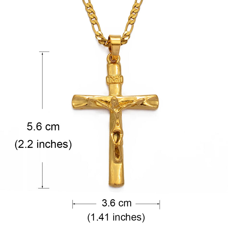 Anniyo INRI Cross Pendant Necklaces Chain Women Men,Crucifix Christianity Gold Color Jesus of Nazareth,King of the Jews