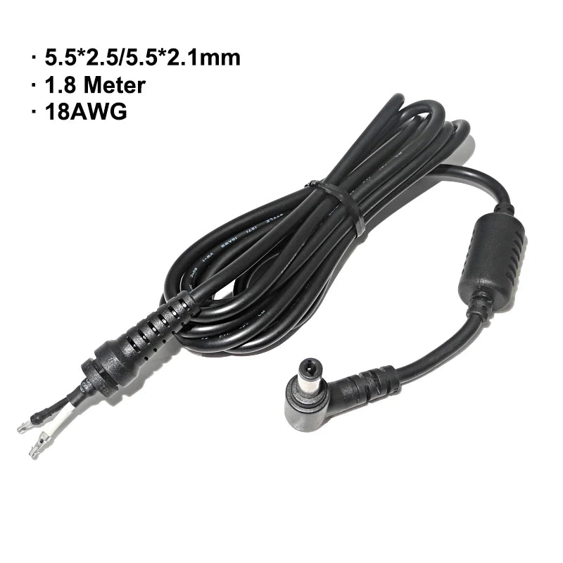 1.8M 5.5 x 2.5 mm Laptop Power Connector Jack Dc Plug Adapter Charger Cable Cord 18AWG for Asus Lenovo Notebook Charger