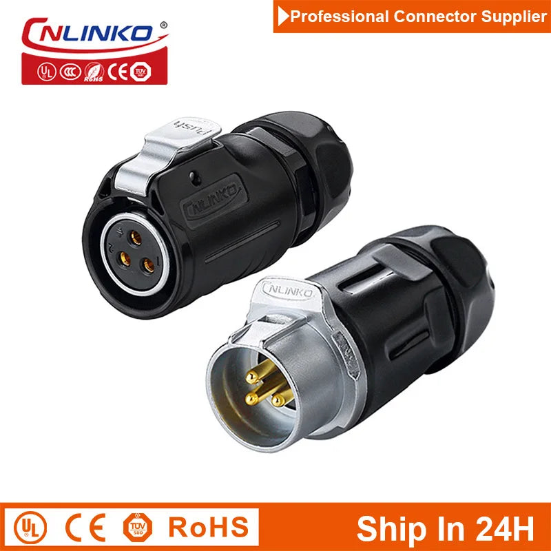 Cnlinko LP20 Waterproof 3Pin M20 Aviation Wire Cable Contact Power Connector Plug Socket Joint for Vehicle Truck Boat New Energy