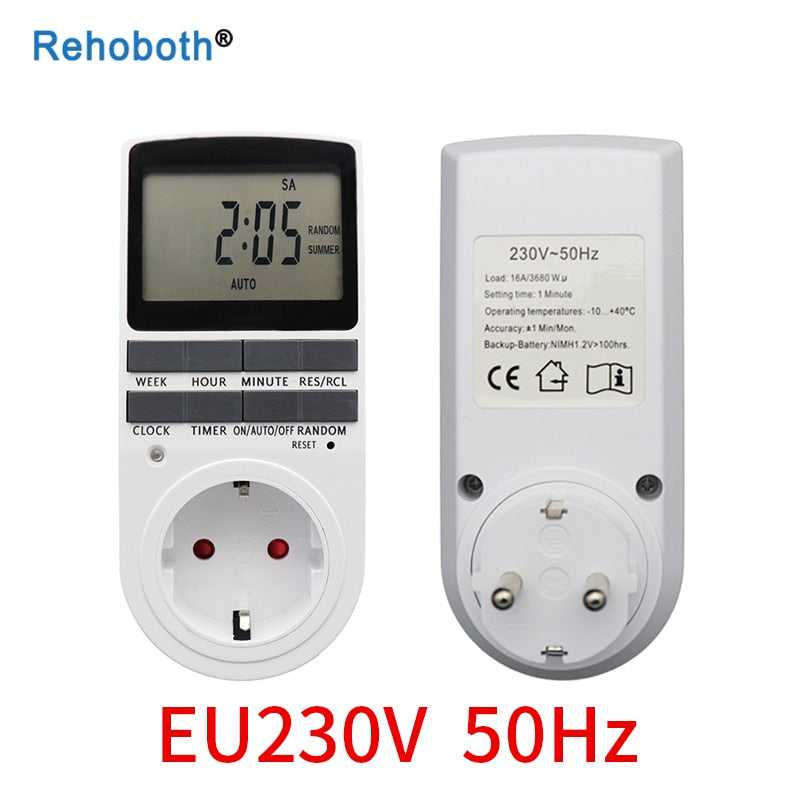 EU Electronic Digital Timer Switch US FR BR Plug Kitchen Timer Socket Outlet 230V 110V 7 Day 12/24 Hour Programmable Timing