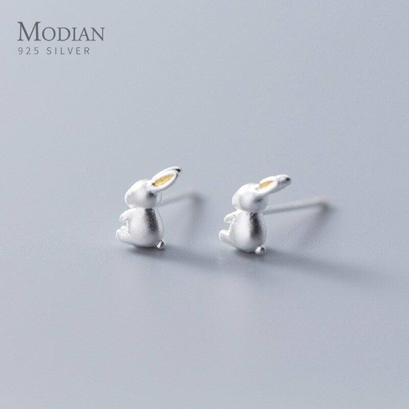 Modian 100% 925 Sterling Silver Cute Animal 3D Rabbit Stud Earrings for Women And Girl Fashion Korean Style Jewelry Brincos