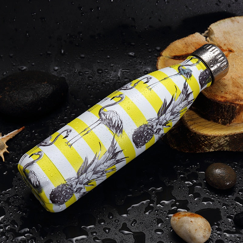 Fashion Flamingos Water Bottle Stainless Steel Thermos Insulated Vacuum Bottles Sports Hot Cold Drink Flask