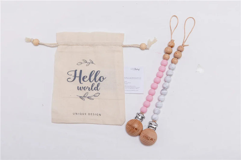 1pcs Baby Pacifier Chain Clip Personalized Handmade Pacifier Clips Wooden Holder Soother Baby Infant Nipple Bottle Clip Chain