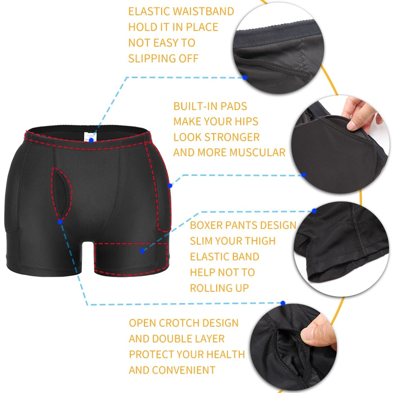 Mens Padded Shapewear Hip Enhancer Butt Lifter Slimming Body Shaper Compression Shorts Boxer Enhancing Underwear Control Panties