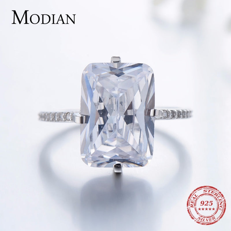 Modian 100% 925 Sterling Silver Rectangle 5A Clear Zircon Luxury Rings Anniversary Engagement Jewelry For Women Fashion Rings