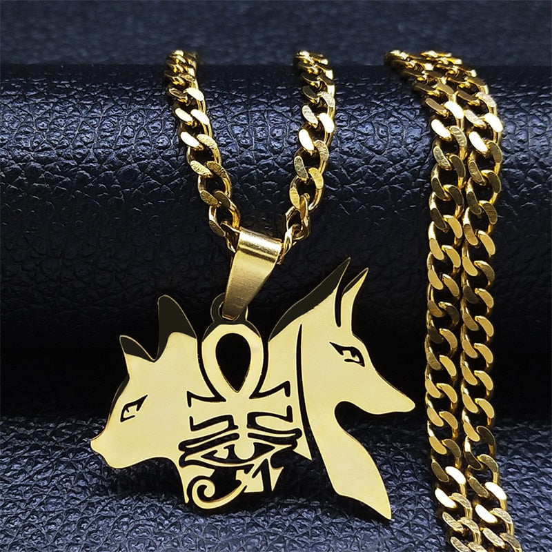 Anubis Dog Cat Egyptian Ankh Cross Stainless Steel Necklace for Women/Men Eye of Horus Necklace Jewelry bijoux femme N4436S02