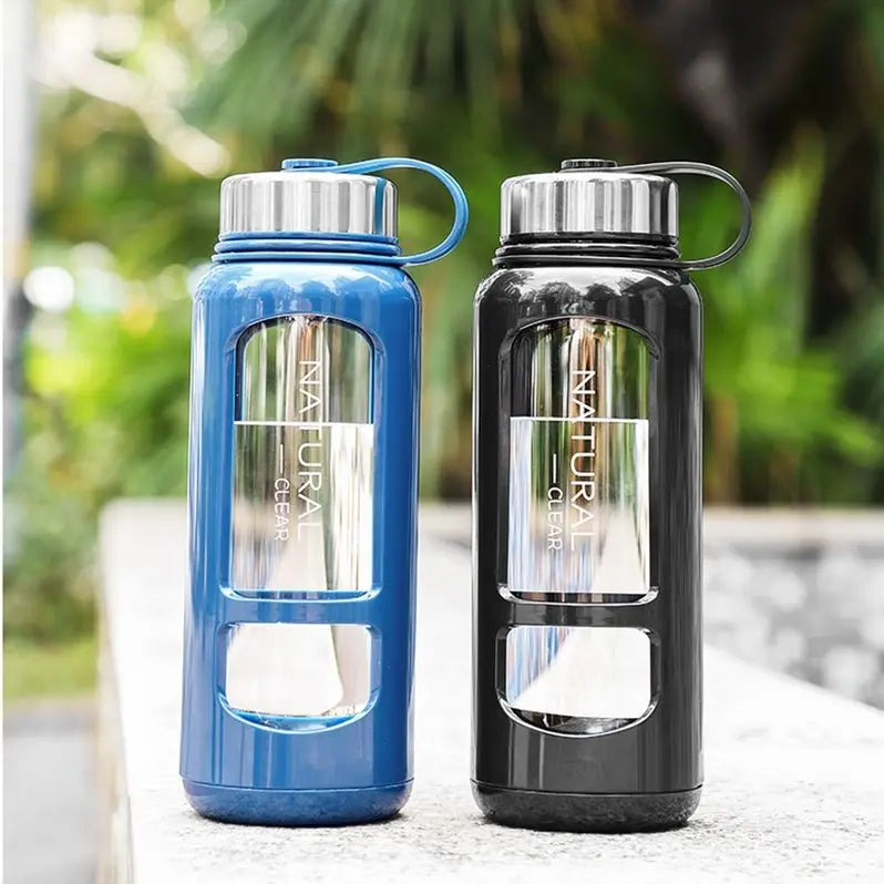 Portable Water Bottle Glass 520/650/1000ml Large Capacity Cup Fitness Outdoor Sports Leak-proof Bike Climbing Camping