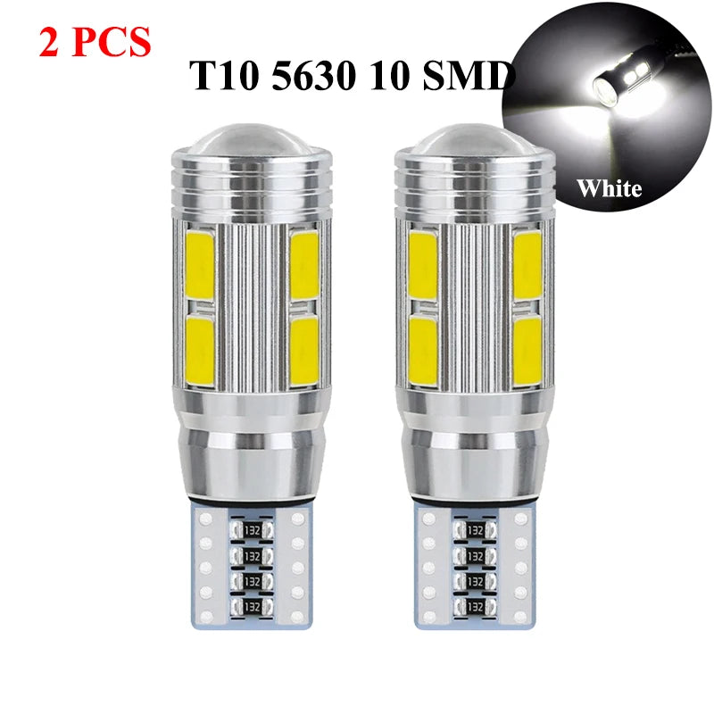 2 PCS T10 W5W 194 LED Bulbs For Car LED Signal Light Canbus Error Free 12V 10SMD 6500K White Wedge Side Trunk License Plate Lamp