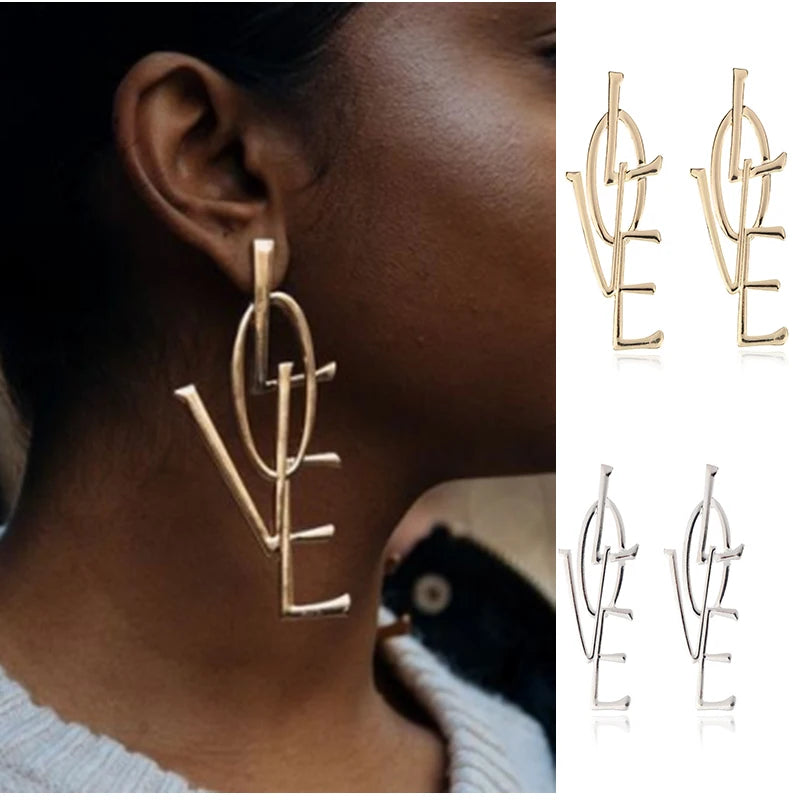 1pair Fashion Bohemian Punk Earrings Jewelry big love letter shape  Earrings Best Gift for Women Girl E057