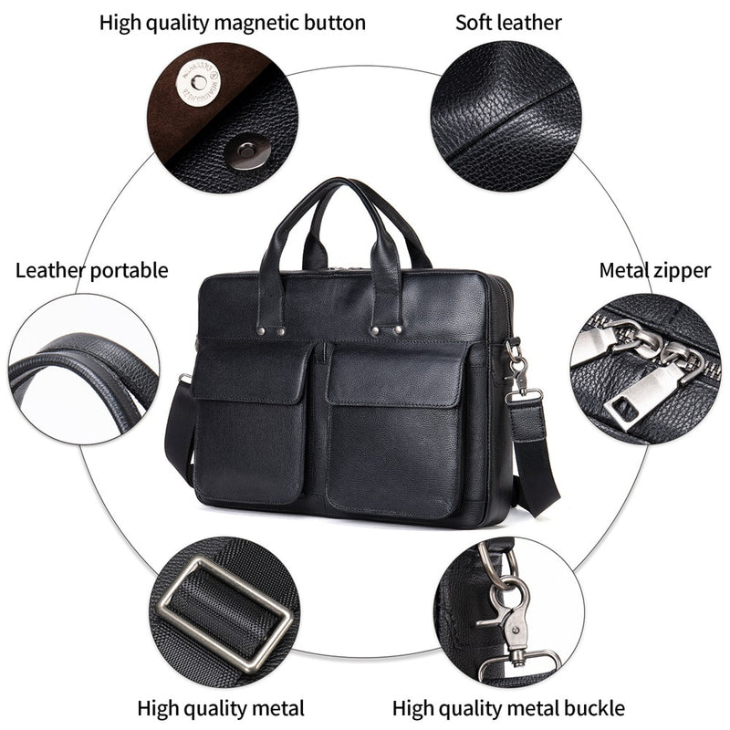 WESTAL 100% Leather Laptop Bag 15.6 Men's Briefcases Genuine Leather Shoulder Bag for Men Handbags Designer Bags for Document A4