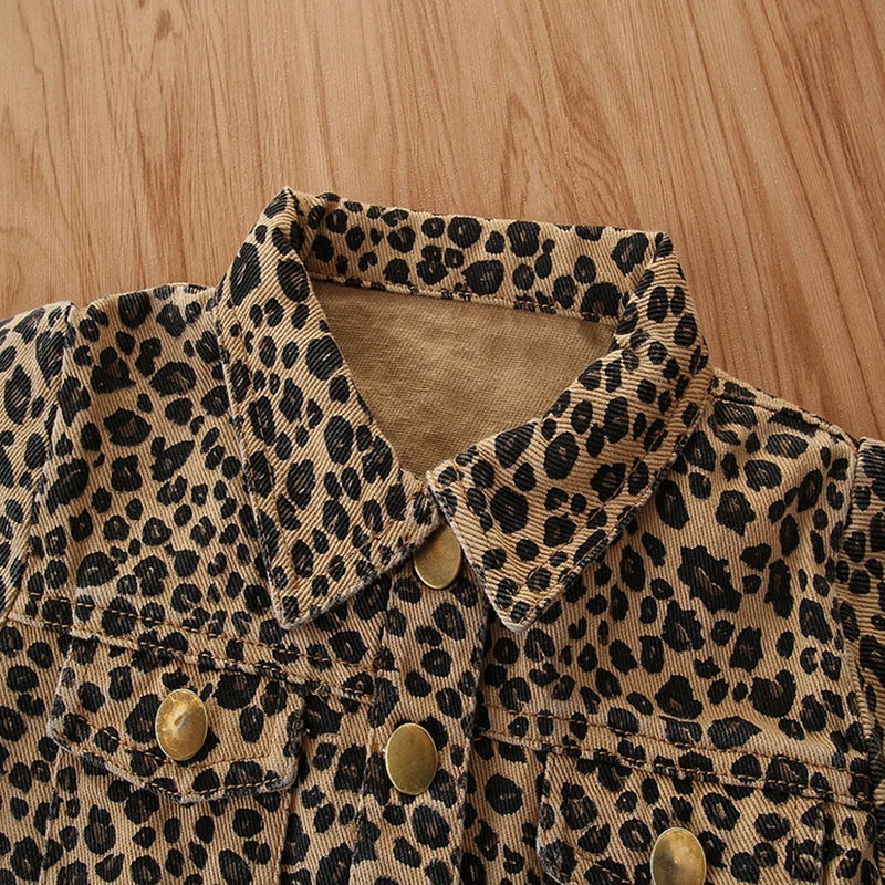 lioraitiin 1-6Years Newborn Baby Girl Autumn Winter Coat Long Sleeve Turn-Down Collar Leopard Printed Coat