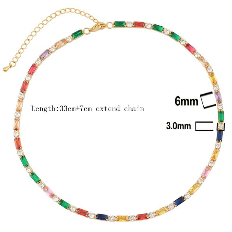 Sexy Short Sparking Rainbow Tennis Chain Chocker Necklace With AAA+ CZ Fashion Personality Women Collar Jewellery bijoux femme