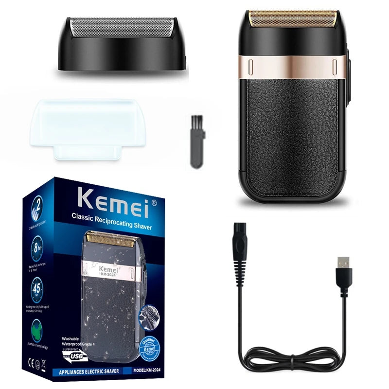 Original Kemei Powerful Rechargeable Beard Electric Shaver For Men Bald Head Shaving Machine Washable Electric Razor Wet Dry