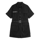 Rompers Women High Street Chic Belt Harajuku Hip Hop Black Girls Clothing Korean Letter Pocket Summer Fashion Womens Playsuits