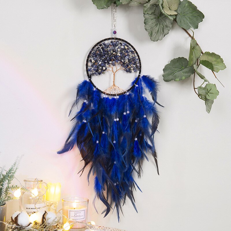 Handmade Weave Dream Catcher With Light Natural Feather Tree of life Dreamcatcher Decor Hanging Pendant Girl Gifts Room Decor