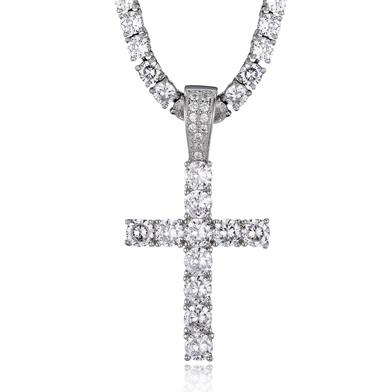 D&Z Hip Hop Gold/Silver Color Cross Pendant Necklace Micro Pave AAAA+ Cubic Zirconia Egyptian Style Necklace