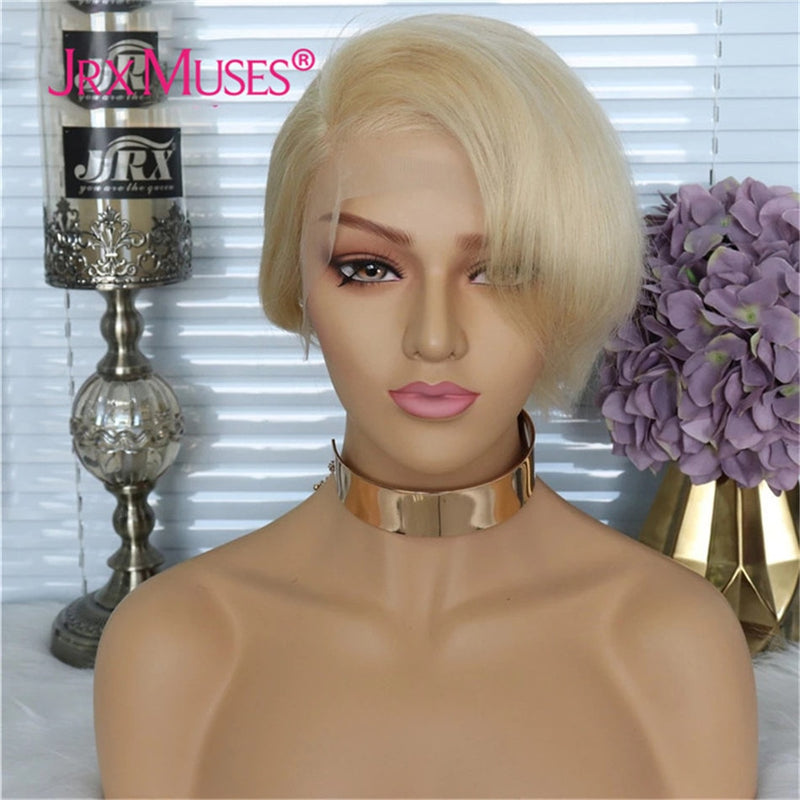 Pixie Cut Bob Lace Part Wigs 150% Density Blonde Lace Closure Human Hair Wigs Short Closure Wigs Pre Plucked With Baby Hair