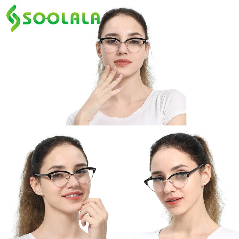 SOOLALA Cat Eye Semi-Rimless Anti Blue Light Filter Eyeglasses Frame Women Blue Light Blocking Anti Radiation Computer Glasses