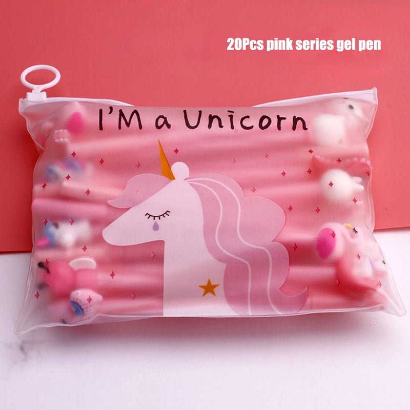 20Pcs/set Cute Gel Pen Kawaii Random Pattern Unicorn Pony 0.5m Black Gel Ink Pen School Stationery Office Suppliers Gifts