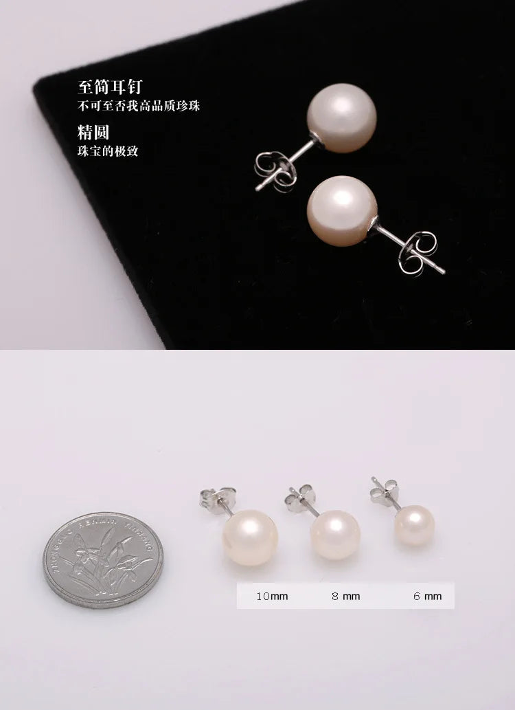 925 Sterling Silver Jewelry Natural Oblate Pearl Earrings Jewelry For Women 6-8-10mm Freshwater Simple Pearl earring