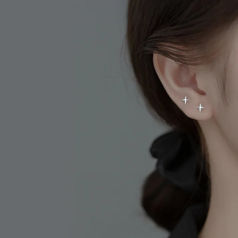 WANTME 925 Sterling Silver Minimalism Fashion Light Star Mini Small Stud Earrings Cute Teen Ear Bone Piercing Jewelry Accessorie