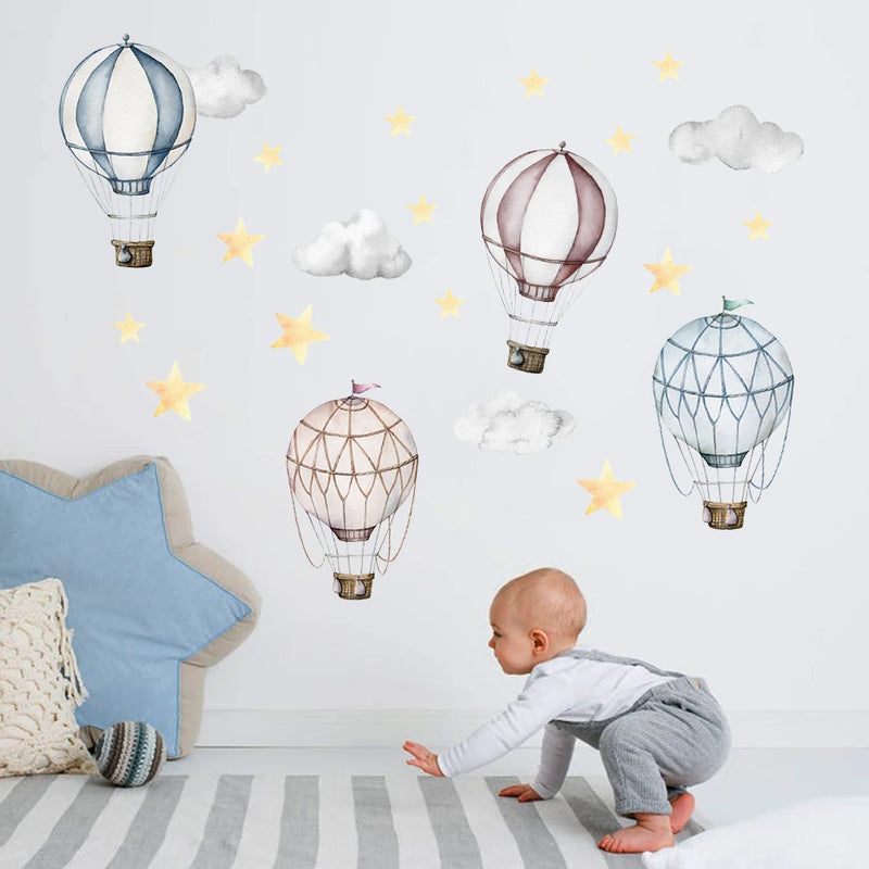 Cartoon Hot Air Balloon Clouds Star Stickers Nursery Wall Decals Art Removable Picture Posters For Baby Kids Room Home Decor